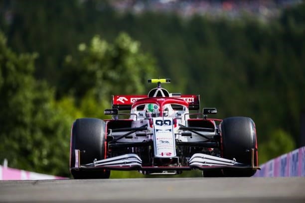 Antonio Giovinazzi of Alfa Romeo and Italy during practice ahead of the F1 Grand Prix of Belgium at Circuit de Spa-Francorchamps on August 27, 2021...