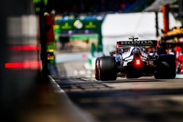 Pierre Gasly of Scuderia AlphaTauri and France during practice ahead of the F1 Grand Prix of Belgium at Circuit de Spa-Francorchamps on August 27,...