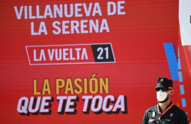 Policeman during the podium ceremony after the 76th Tour of Spain 2021, Stage 13 a 203,7km stage from Belmez to Villanueva de la Serena / @lavuelta /...