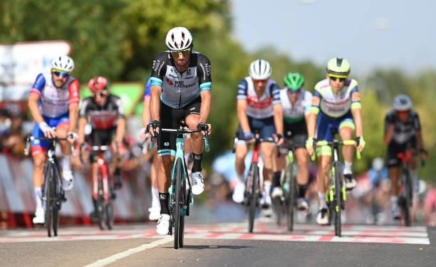 Michael Matthews of Australia and Team BikeExchange crosses the finishing line during the 76th Tour of Spain 2021, Stage 13 a 203,7km stage from...