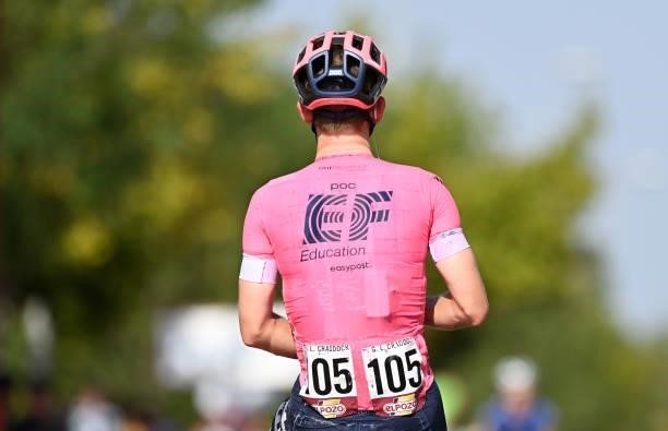 Detailed view of Lawson Craddock of United States and Team EF Education - Nippo after the 76th Tour of Spain 2021, Stage 13 a 203,7km stage from...