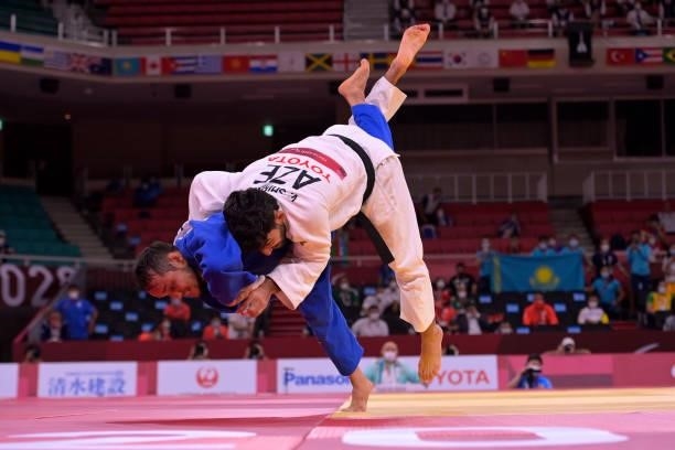 Vugar Shirinli of team Azerbaijan and Anuar Sariyev of team Kazakhstan compete in the Men's -60kg Judo Gold Medal Contest on day 3 of the Tokyo 2020...