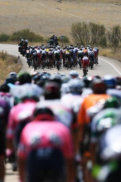 General view of the peloton compete while echelons are created due crosswind during the 76th Tour of Spain 2021, Stage 13 a 203,7km stage from Belmez...