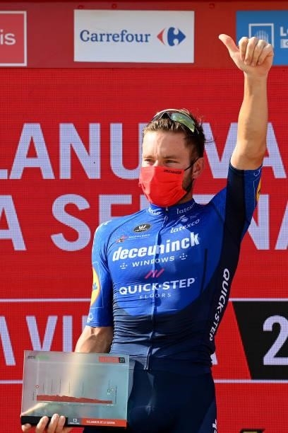 Florian Senechal of France and Team Deceuninck - Quick-Step celebrates winning the stage on the podium ceremony after the 76th Tour of Spain 2021,...
