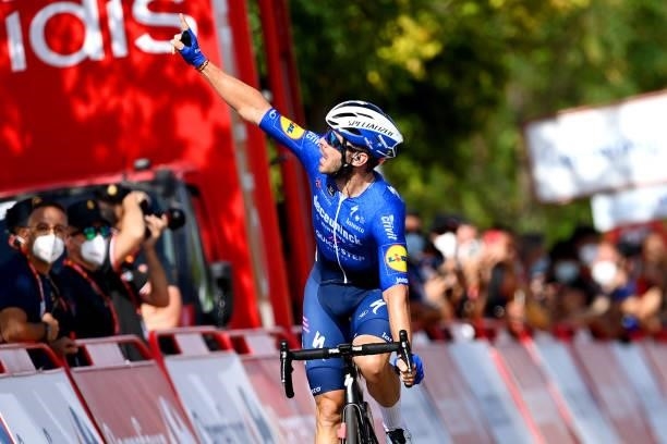 Florian Senechal of France and Team Deceuninck - Quick-Step celebrates winning during the 76th Tour of Spain 2021, Stage 13 a 203,7km stage from...