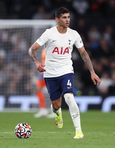 Cristian Romero of Tottenham Hotspur during the UEFA Conference League Play-Offs Leg Two match between Tottenham Hotspur and Pacos de Ferreira at on...