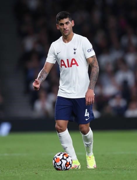 Cristian Romero of Tottenham Hotspur during the UEFA Conference League Play-Offs Leg Two match between Tottenham Hotspur and Pacos de Ferreira at on...