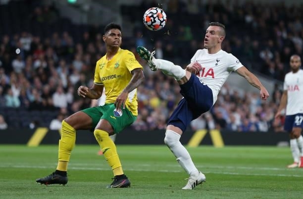 Giovani Lo Celso of Tottenham Hotspur in action during the UEFA Conference League Play-Offs Leg Two match between Tottenham Hotspur and Pacos de...