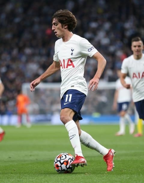 Bryan Gil of Tottenham Hotspur during the UEFA Conference League Play-Offs Leg Two match between Tottenham Hotspur and Pacos de Ferreira at on August...