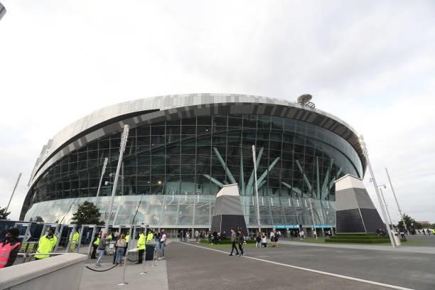 General view outside the South Stand during the UEFA Conference League Play-Offs Leg Two match between Tottenham Hotspur and Pacos de Ferreira at on...