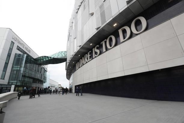 General view outside the North Stand during the UEFA Conference League Play-Offs Leg Two match between Tottenham Hotspur and Pacos de Ferreira at on...