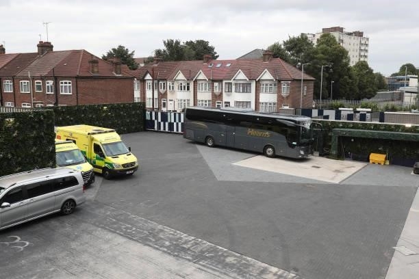Pacos de Ferreira team bus parked at the stadium during the UEFA Conference League Play-Offs Leg Two match between Tottenham Hotspur and Pacos de...
