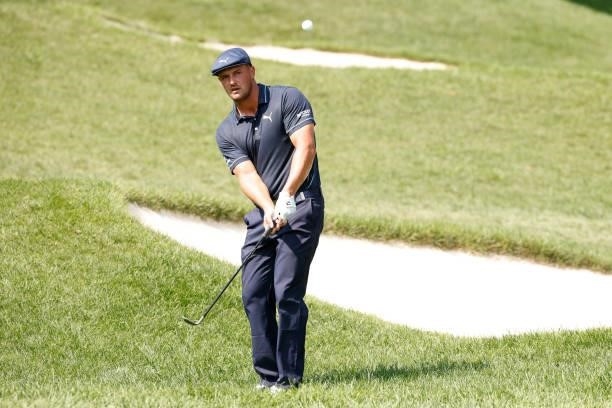 Bryson DeChambeau of the United States plays a shot on the first hole during the second round of the BMW Championship at Caves Valley Golf Club on...