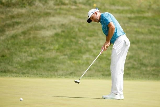 Sergio Garcia of Spain putts on the eighth green during the second round of the BMW Championship at Caves Valley Golf Club on August 27, 2021 in...