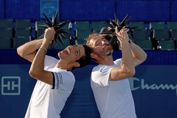 Marcelo Arevalo of El Salvador and Matwe Middelkoop of Netherlands celebrate after defeating Ivan Dodig of Croatia and Austin Krajicek in the doubles...