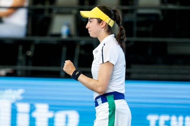 Christina McHale of the United States celebrates during the second set of her semifinal doubles match against Ulrikke Eikeri of Norway and Catherine...