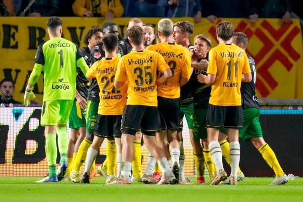 Players of ADO Den Haag and NAC Breda in a fight during the Dutch Keukenkampioendivisie match between NAC Breda and ADO Den Haag at Rat Verlegh...