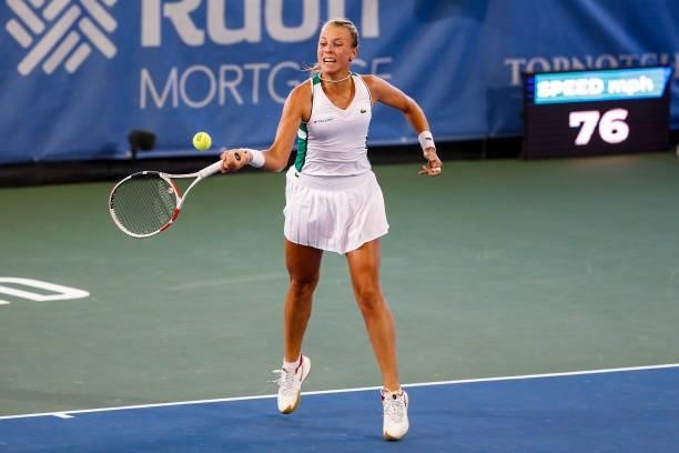 Anett Kontaveit of Estonia returns the ball during the second set of her semifinal match against Sara Sorribes Tormo of Spain on day 6 of the...