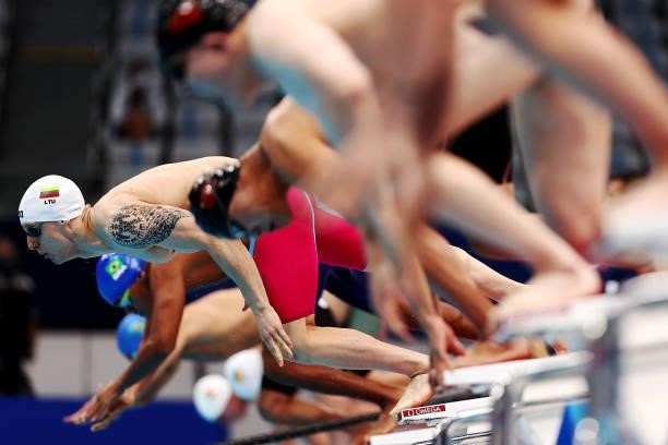 Edgaras Matakas of Team Lithuania prepares for the start as he competes in the Men's 50m Freestyle S11 Final on day 3 of the Tokyo 2020 Paralympic...