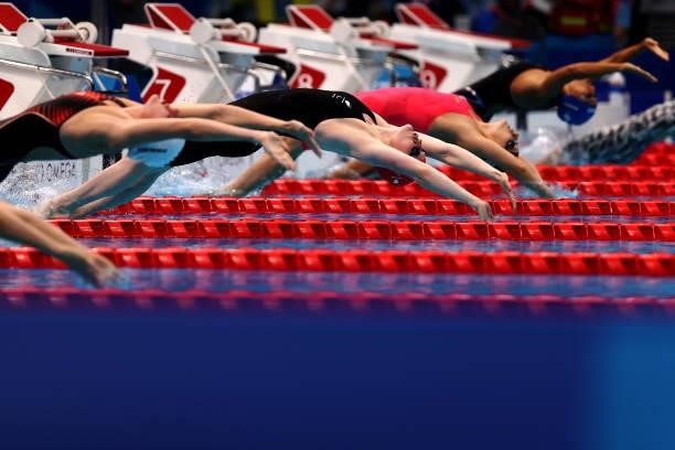 Hannah Russell of Team Great Britain competes in the women's 100m backstroke - S12 final on day 3 of the Tokyo 2020 Paralympic Games at Tokyo...