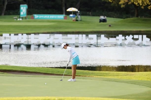 Mone Inami of Japan putts on the 17th hole during the third round of the Nitori Ladies at Otaru Country Club on August 28, 2021 in Otaru, Hokkaido,...