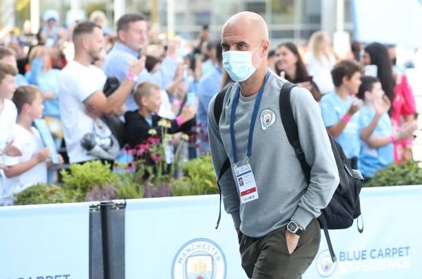 Pep Guardiola, Manager of Manchester City arrives at the stadium prior to the Premier League match between Manchester City and Arsenal at Etihad...