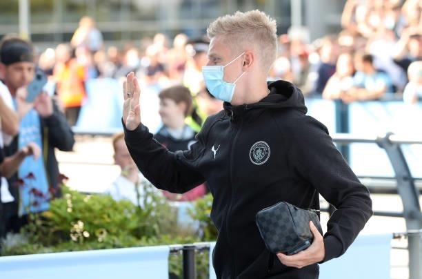 Oleksandr Zinchenko of Manchester City arrives at the stadium prior to the Premier League match between Manchester City and Arsenal at Etihad Stadium...