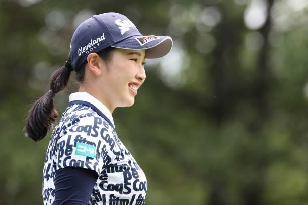 Sakura Koiwai of Japan smiles during the third round of the Nitori Ladies at Otaru Country Club on August 28, 2021 in Otaru, Hokkaido, Japan.