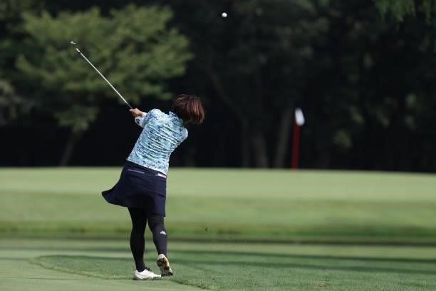 Shiho Oyama of Japan hits her second shot on the 2nd hole during the third round of the Nitori Ladies at Otaru Country Club on August 28, 2021 in...