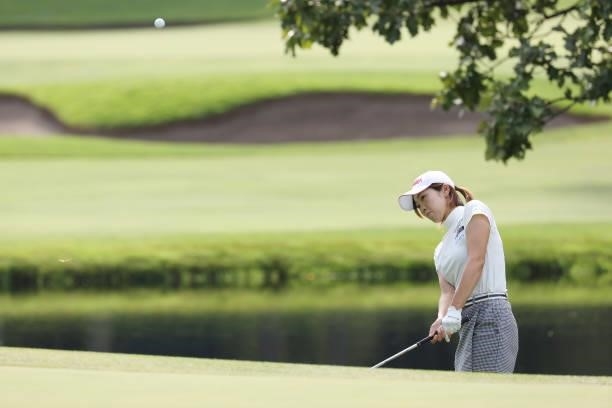 Rumi Yoshiba of Japan chips on the 2nd hole during the third round of the Nitori Ladies at Otaru Country Club on August 28, 2021 in Otaru, Hokkaido,...