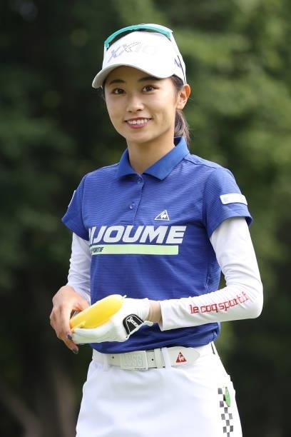 Yuka Yasuda of Japan smiles during the third round of the Nitori Ladies at Otaru Country Club on August 28, 2021 in Otaru, Hokkaido, Japan.