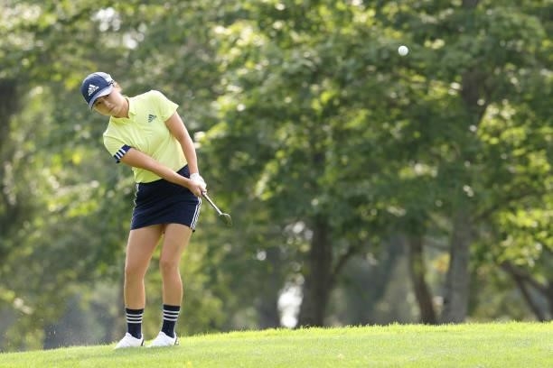 Haruka Morita of japan chips on the 3rd hole during the third round of the Nitori Ladies at Otaru Country Club on August 28, 2021 in Otaru, Hokkaido,...