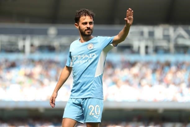 Bernardo Silva of Manchester City looks on during the Premier League match between Manchester City and Arsenal at Etihad Stadium on August 28, 2021...
