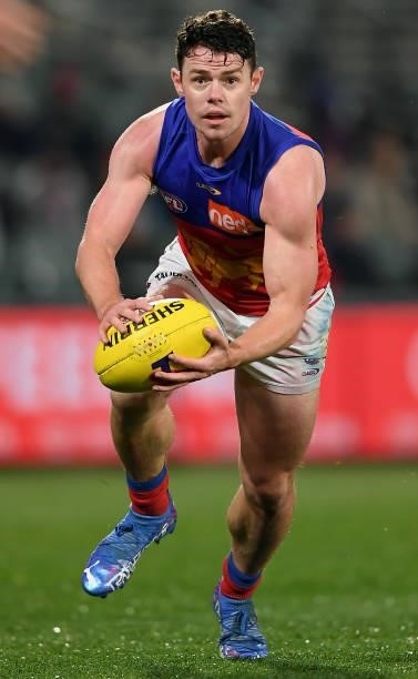 Lachie Neale of the Lions during the AFL First Qualifying Final match between Melbourne Demons and Brisbane Lions at Adelaide Oval on August 28, 2021...