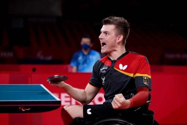 Thomas Schmidberger of Team Germany reacts during the Table Tennis Men's Singles Class 3 Gold Medal Match against Panfeng Feng of Team China on day 4...