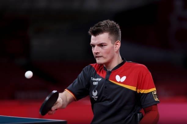 Thomas Schmidberger of Team Germany competes against Panfeng Feng of Team China during the Table Tennis Men's Singles Class 3 Gold Medal Match on day...