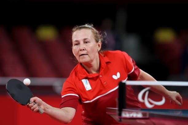 Elena Prokofeva of Team RPC competes against Lea Ferney of Team France during the Table Tennis Women's Singles Class 11 Gold Medal Match on day 4 of...