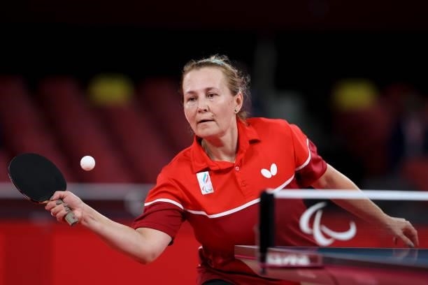 Elena Prokofeva of Team RPC competes against Lea Ferney of Team France during the Table Tennis Women's Singles Class 11 Gold Medal Match on day 4 of...