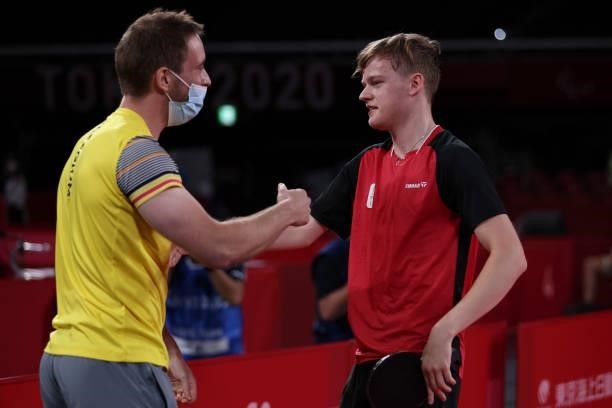 Laurens Devos of Team Belgium celebrates after winning the Table Tennis Men's Singles Class 3 Gold Medal Match against Lin Ma of Team Australia...
