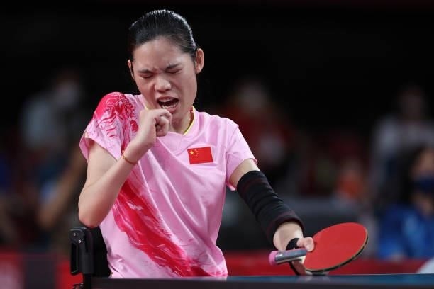 Jing Liu of Team China competes against Su Yeon Seo of Team Republic of Korea during the Table Tennis Women's Singles - Classes 1-2 Gold Medal Match...