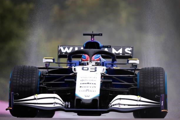 George Russell of Great Britain driving the Williams Racing FW43B Mercedes in the Pitlane during qualifying ahead of the F1 Grand Prix of Belgium at...