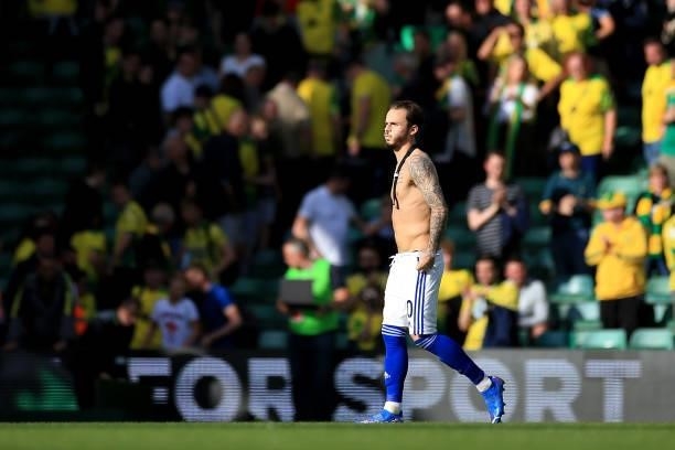 James Maddison of Leicester City reacts following the Premier League match between Norwich City and Leicester City at Carrow Road on August 28, 2021...