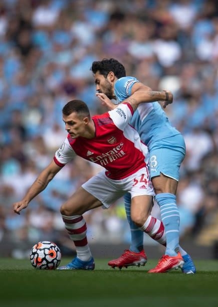 Granit Xhaka of Arsenal and Ilkay Gündogan of Manchester City in action during the Premier League match between Manchester City and Arsenal at Etihad...