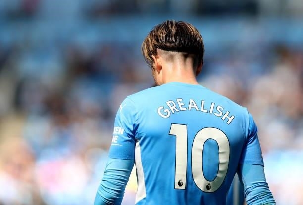 Jack Grealish of Manchester City in action during the Premier League match between Manchester City and Arsenal at Etihad Stadium on August 28, 2021...