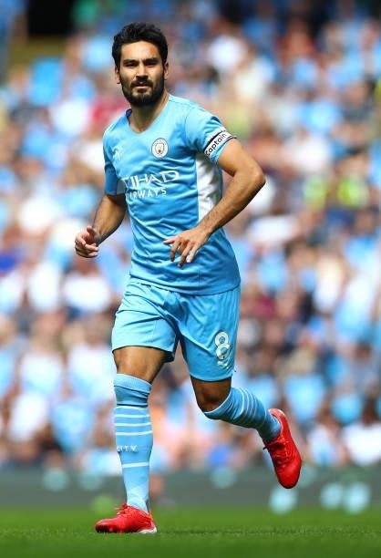 Ilkay Gundogan of Manchester City in action during the Premier League match between Manchester City and Arsenal at Etihad Stadium on August 28, 2021...