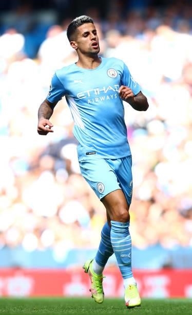 Joao Cancelo of Manchester City during the Premier League match between Manchester City and Arsenal at Etihad Stadium on August 28, 2021 in...