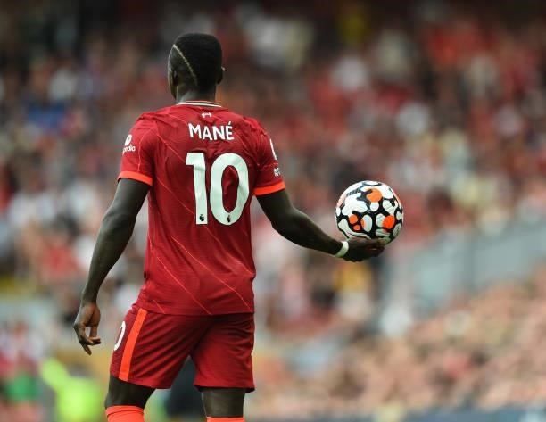 Sadio Mane of Liverpool during the Premier League match between Liverpool and Chelsea at Anfield on August 28, 2021 in Liverpool, England.