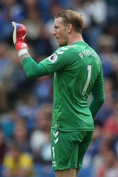 Jordan Pickford of Everton during the Premier League match between Brighton & Hove Albion and Everton at American Express Community Stadium on August...