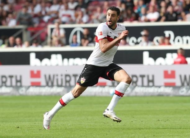 Hamadi Al Ghaddioui of VfB Stuttgart controls the ball during the Bundesliga match between VfB Stuttgart and Sport-Club Freiburg at Mercedes-Benz...