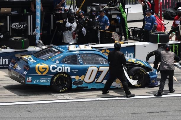 Joe Graf Jr., driver of the G Coin Chevrolet, pits afte an on-track incident during the NASCAR Xfinity Series Wawa 250 at Daytona International...